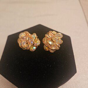 Vintage Gold and Clear Crystal Clip Earrings